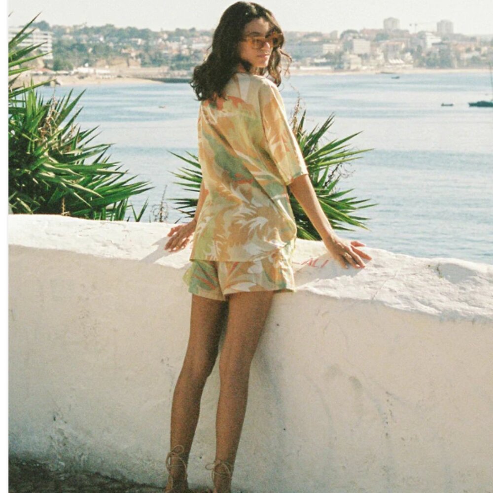 Soleil Soleil Tropico Relaxed Overswim Two Piece Set Short +.Blouse Set Sz S NWT